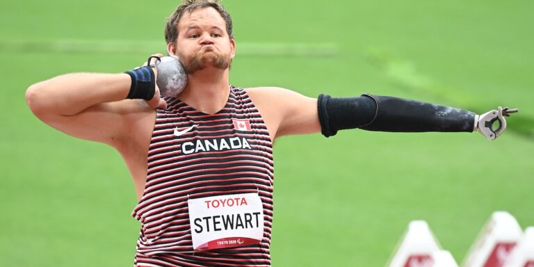 Greg Stewart competes in shot put at the Tokyo 2020 Paralympics