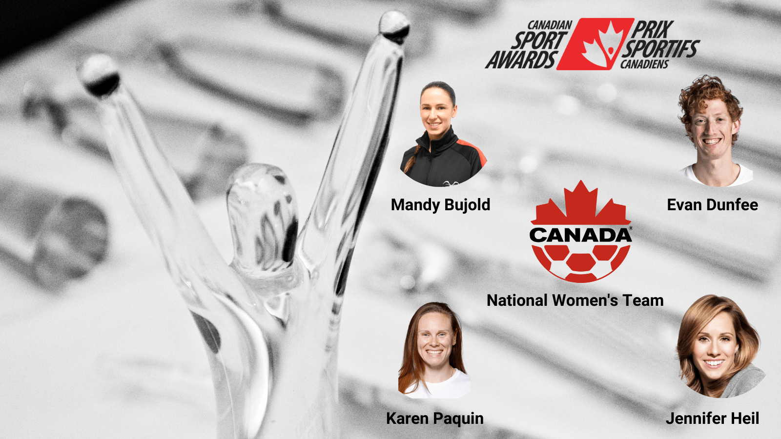Bujold, Dunfee, Paquin, Heil, women’s soccer team honoured at 44th Canadian Sport Awards