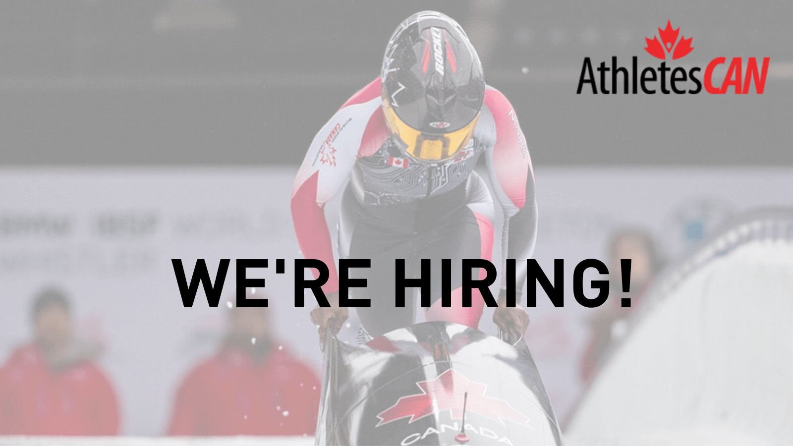 "We're Hiring" Graphic with photo of Bobsledder Cynthia Appiah in the background
