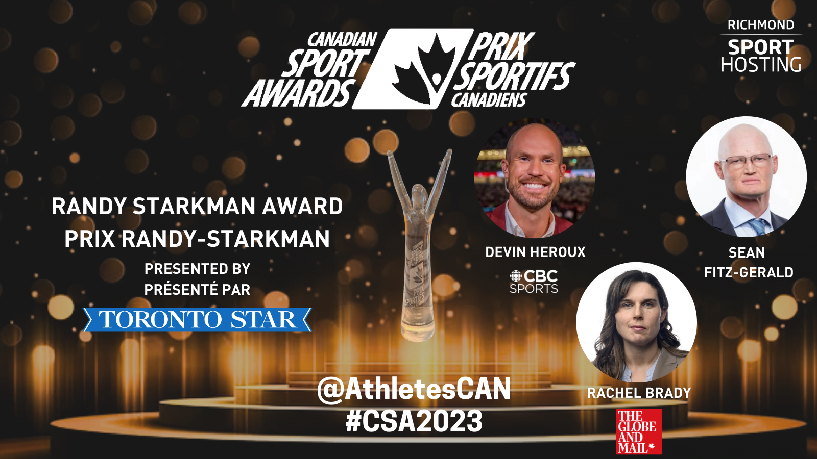 46es Prix sportifs canadiens : les finalistes au prix Randy-Starkman dévoilés et le Toronto Star nommé commanditaire principal